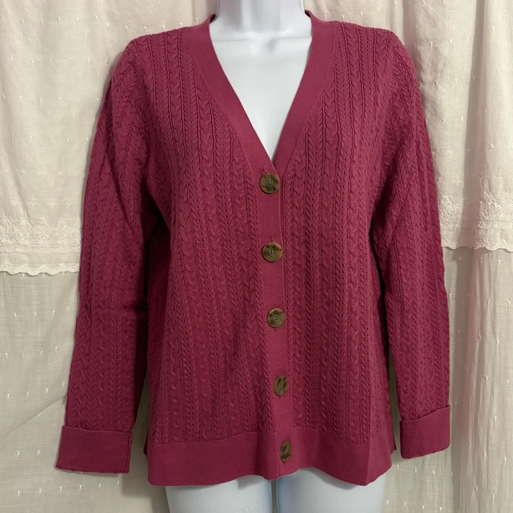 Talbots NWT Cotton Woman’s Pointelle Cabled Cardigan - Picture 2 of 6